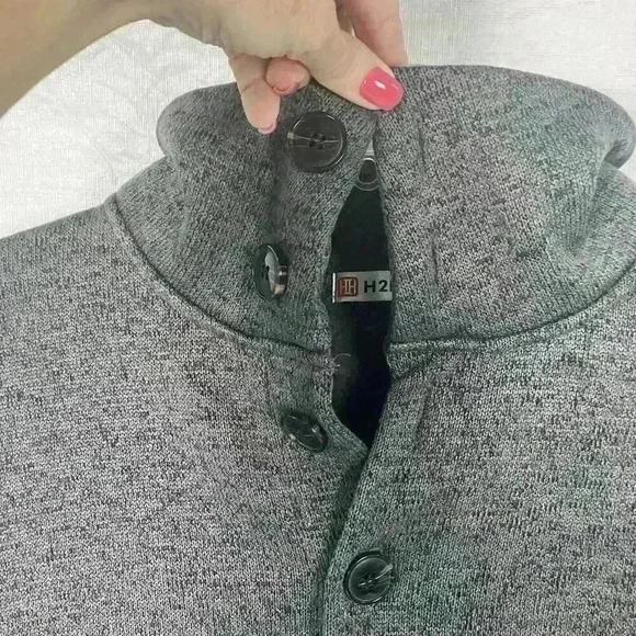 H2H Men’s Sweater Fleece Pullover Size Large Gray Heather Button Collared - Picture 8 of 9